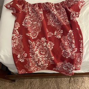 Cute off the shoulder shirt.